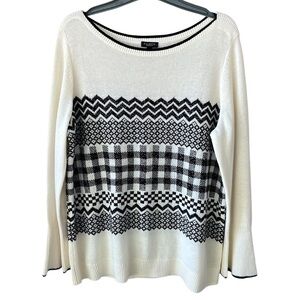 Talbots 1X Petite Cream Black Wool Blend Super Soft Houndstooth Panel Sweater